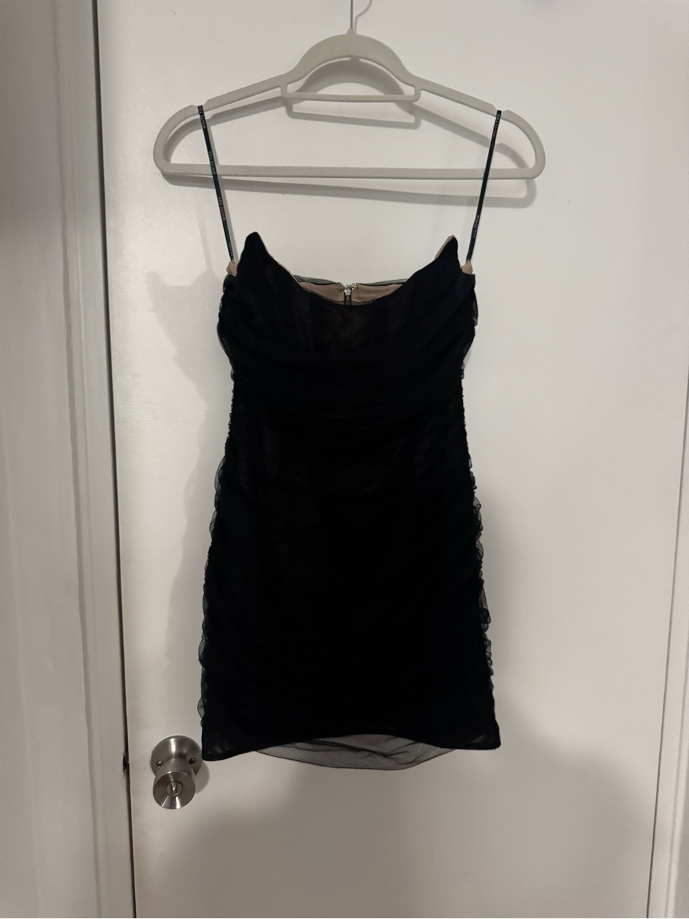 White Fox Boutique Black Strapless Ruched Mini Dress
